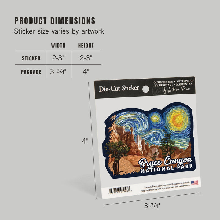 Bryce Canyon National Park, Starry Night National Park Series, Contour, Vinyl Sticker Sticker Lantern Press 