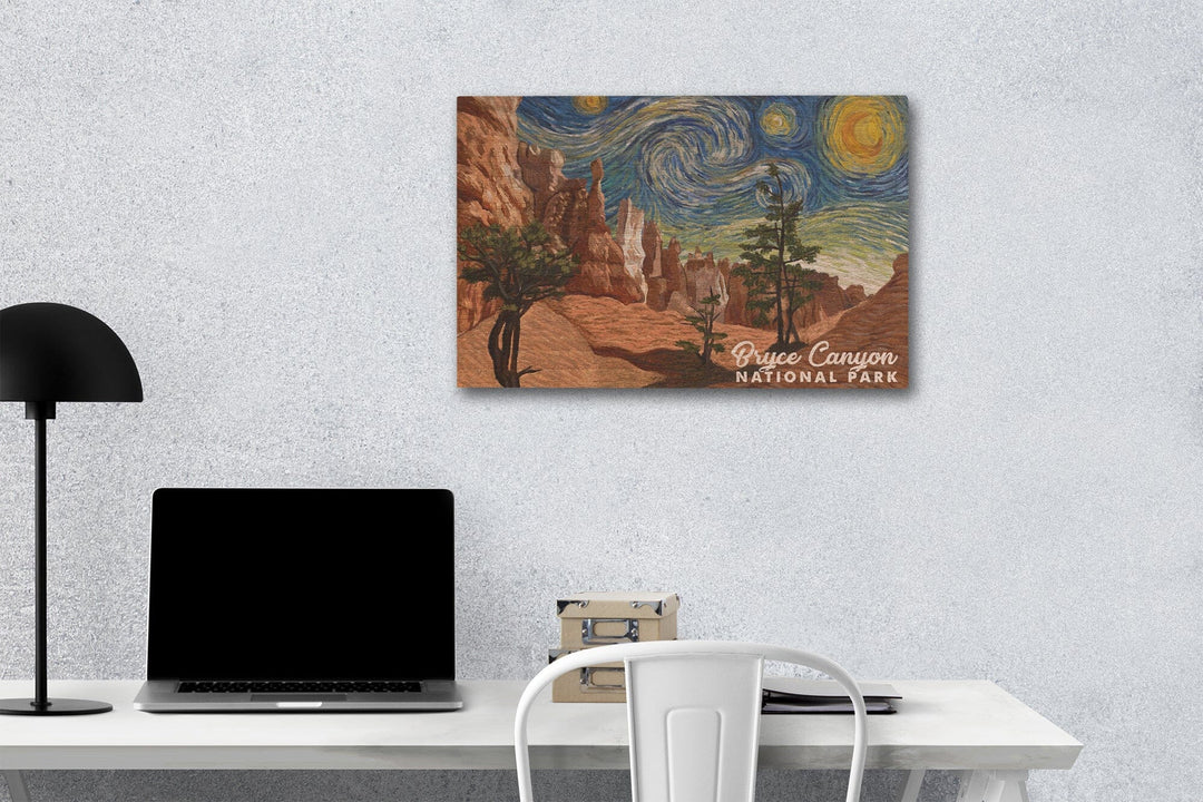 Bryce Canyon National Park, Starry Night National Park Series, Lantern Press Artwork, Wood Signs and Postcards Wood Lantern Press 12 x 18 Wood Gallery Print 