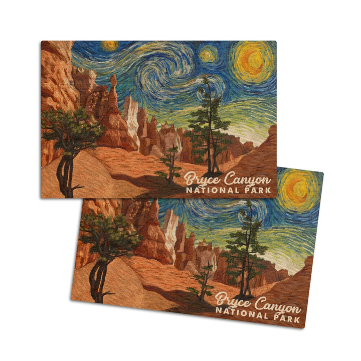 Bryce Canyon National Park, Starry Night National Park Series, Lantern Press Artwork, Wood Signs and Postcards Wood Lantern Press 4x6 Wood Postcard Set 