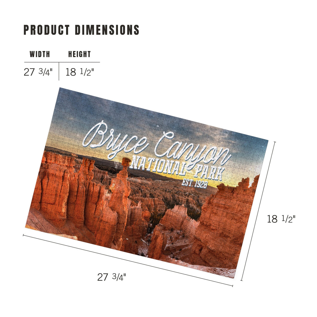 Bryce Canyon National Park, Utah, Distressed Script, Jigsaw Puzzle Puzzle Lantern Press 