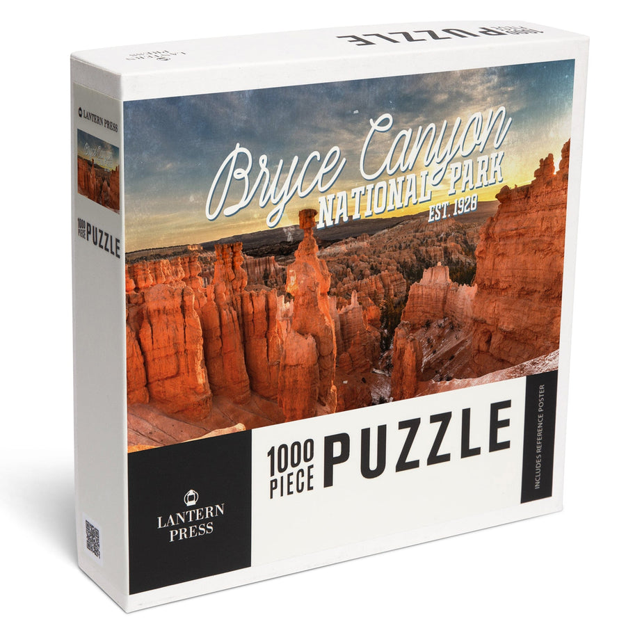 Bryce Canyon National Park, Utah, Distressed Script, Jigsaw Puzzle Puzzle Lantern Press 