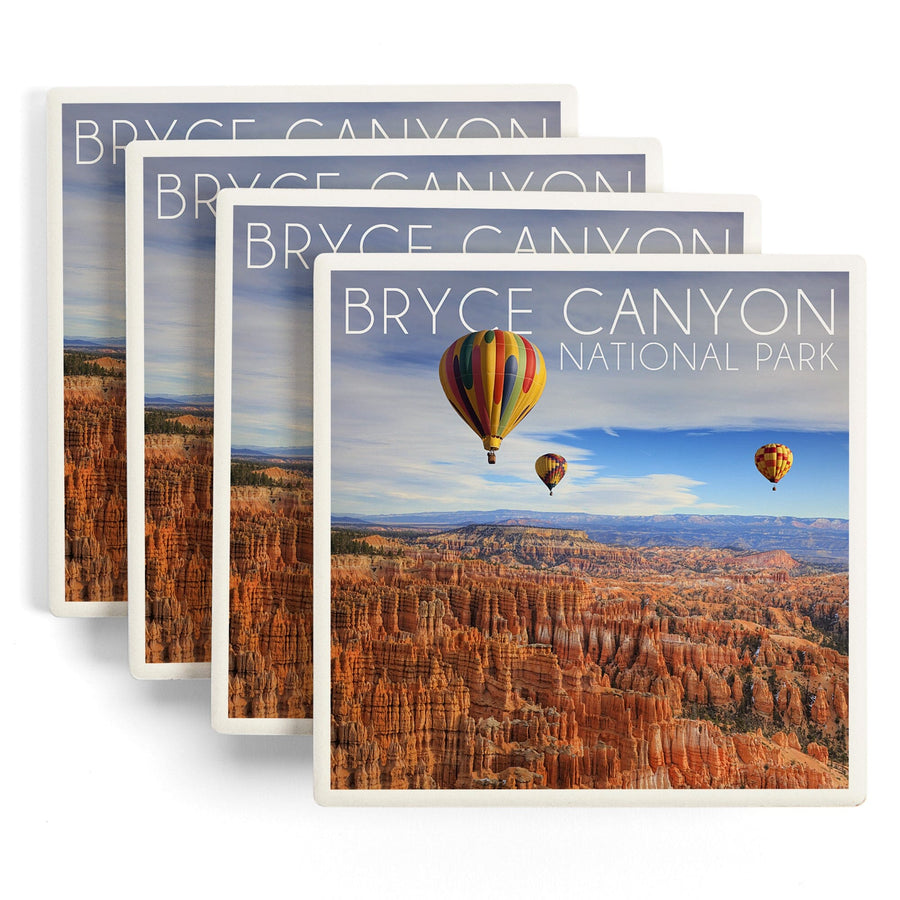 Bryce Canyon National Park, Utah, Hot Air Balloons, Lantern Press Photography, Coaster Set - Lantern Press