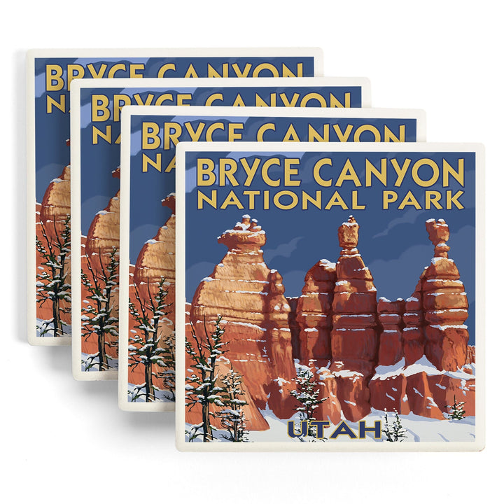 Bryce Canyon National Park, Utah, Winter Scene #2, Painterly Series, Coasters Coasters Lantern Press 