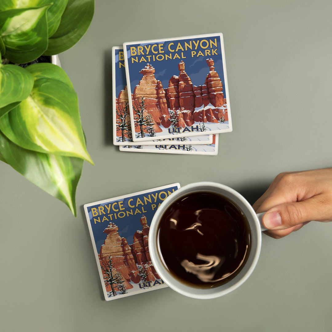 Bryce Canyon National Park, Utah, Winter Scene #2, Painterly Series, Coasters Coasters Lantern Press 