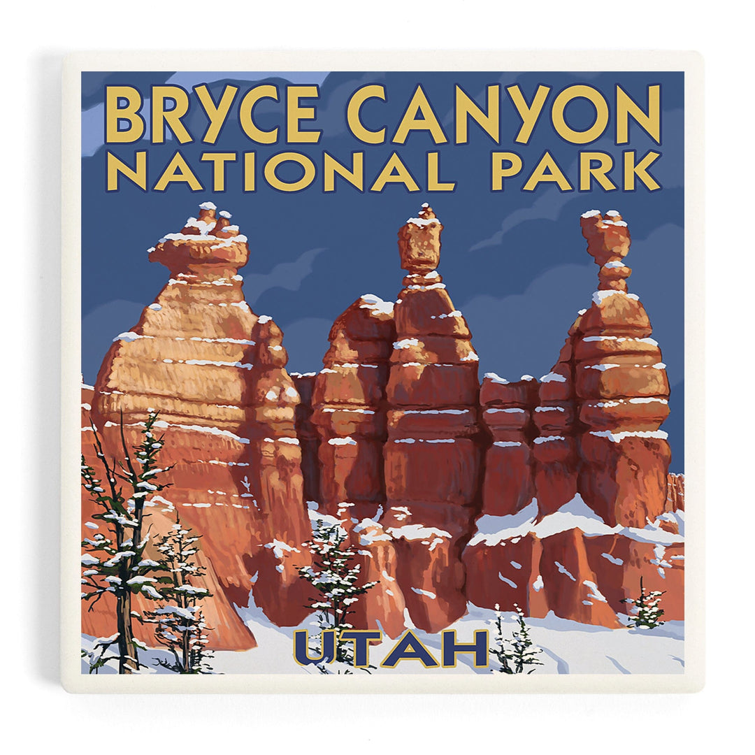 Bryce Canyon National Park, Utah, Winter Scene #2, Painterly Series, Coasters Coasters Lantern Press 