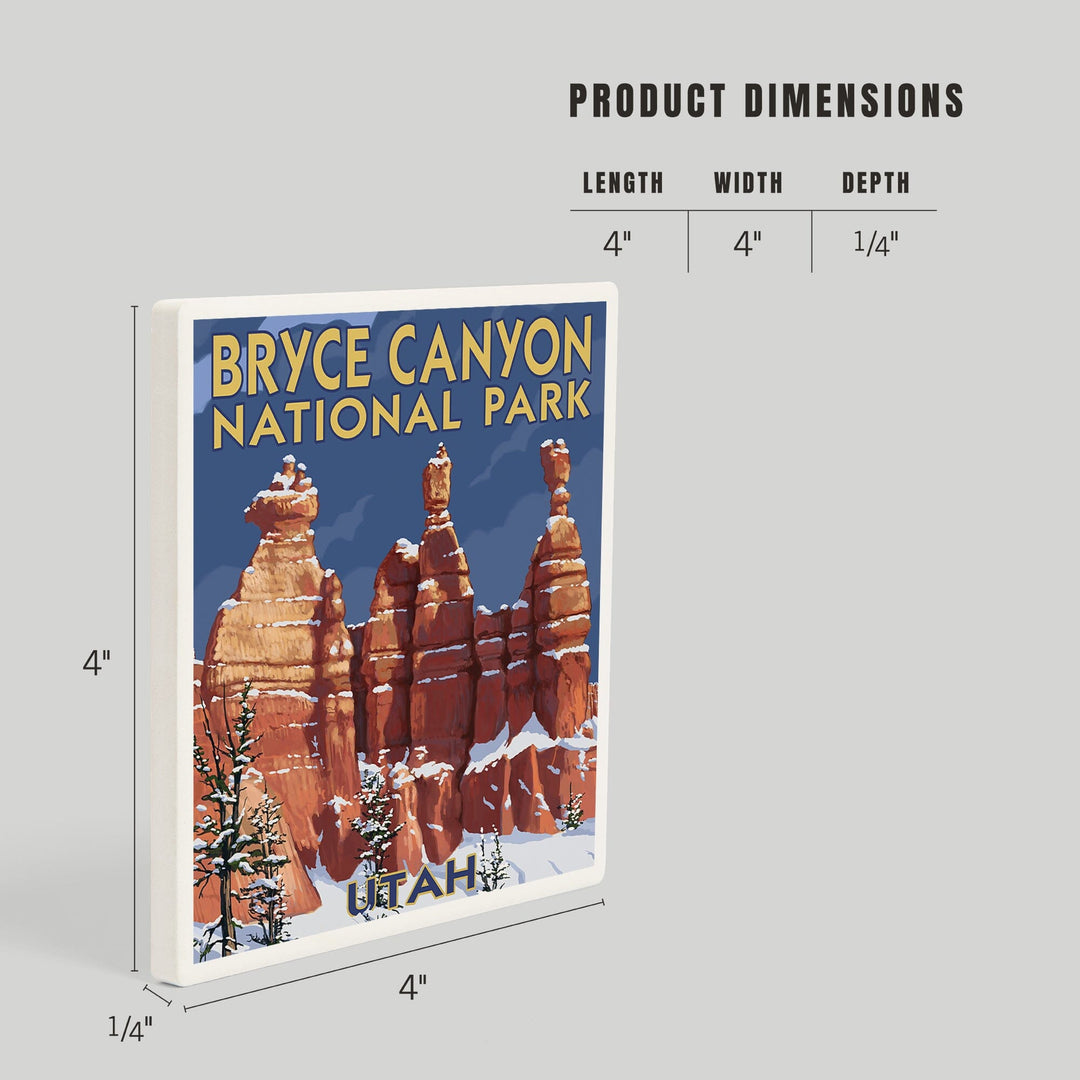 Bryce Canyon National Park, Utah, Winter Scene #2, Painterly Series, Coasters Coasters Lantern Press 