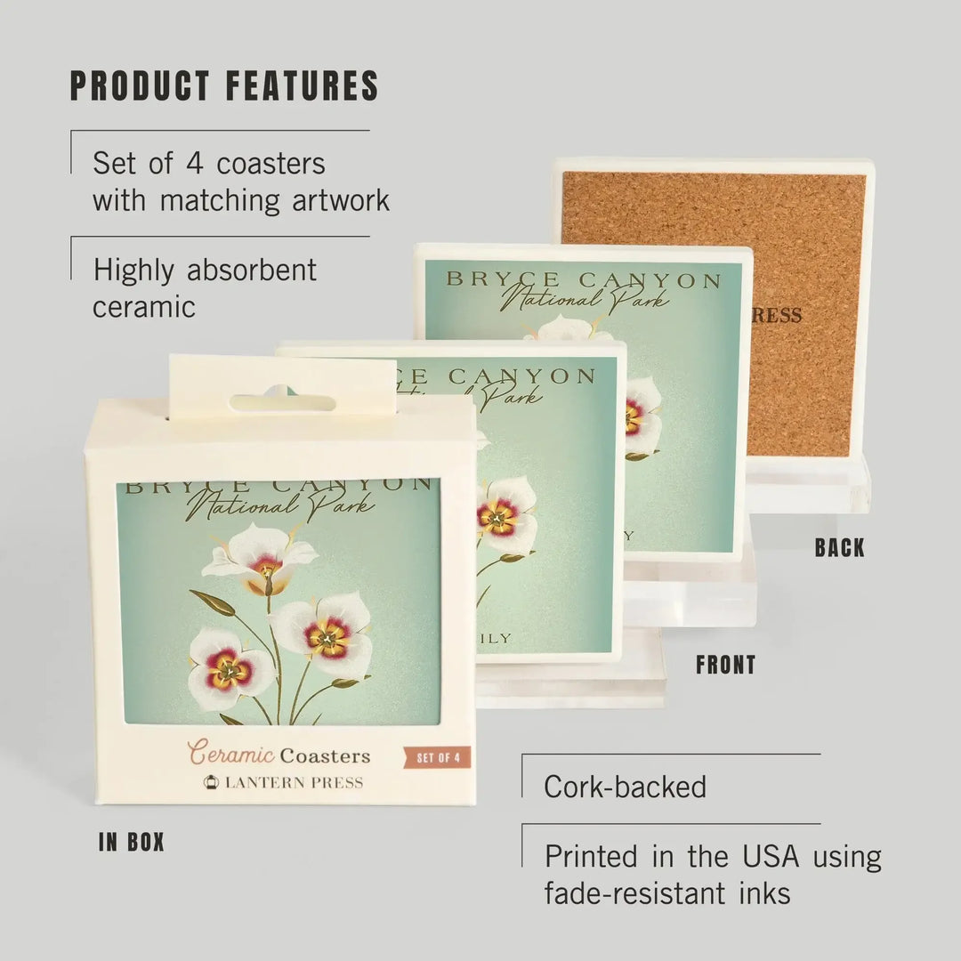 Bryce Canyon National Park, Vintage Flora Series, Sego Lily, Coasters Coasters Lantern Press 