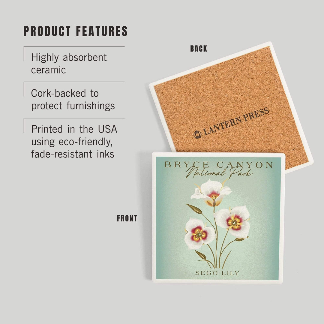 Bryce Canyon National Park, Vintage Flora Series, Sego Lily, Coasters Coasters Lantern Press 