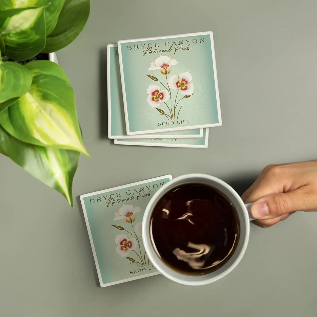 Bryce Canyon National Park, Vintage Flora Series, Sego Lily, Coasters Coasters Lantern Press 