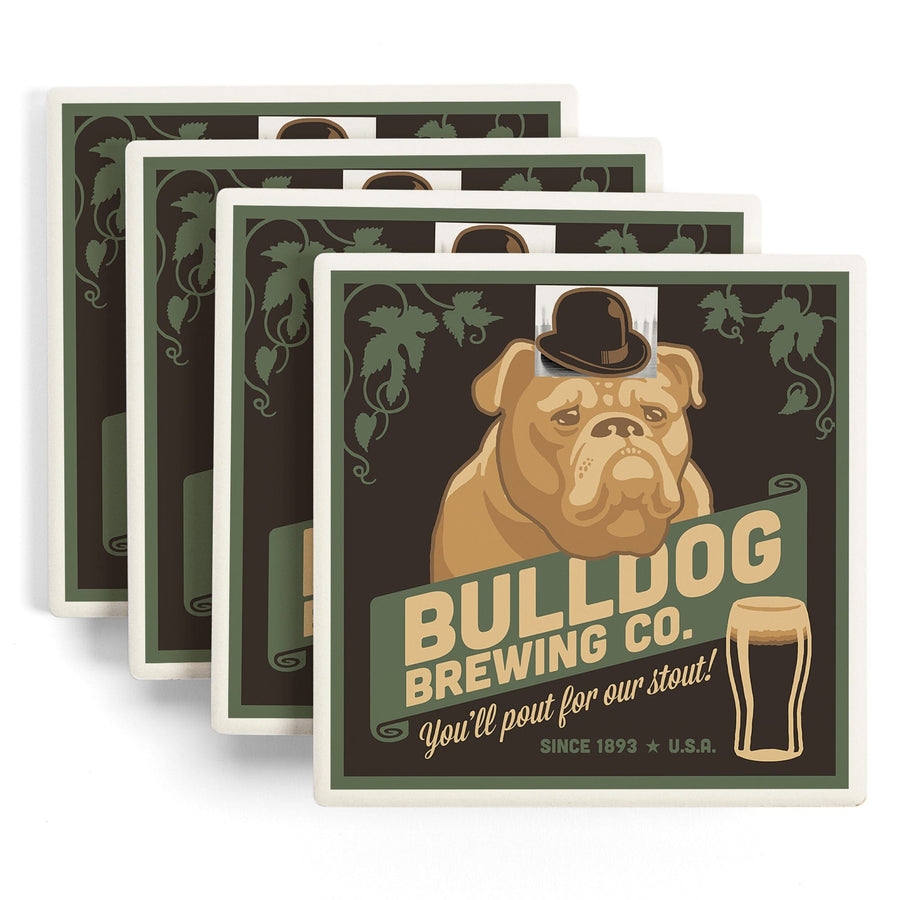 Bulldog, Retro Stout Beer Ad, Lantern Press Artwork, Coaster Set - Lantern Press