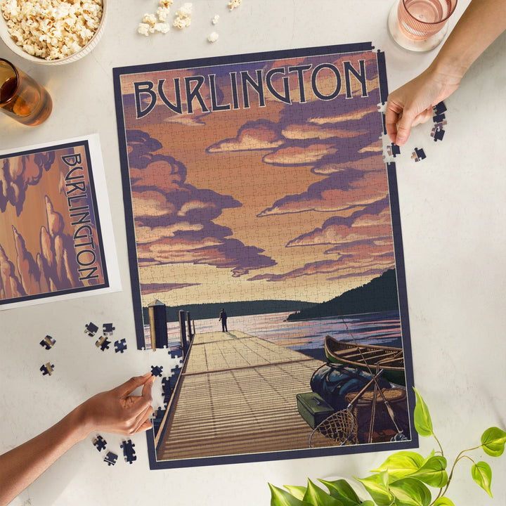 Burlington, Vermont, Dock and Sunset, Jigsaw Puzzle Puzzle Lantern Press 