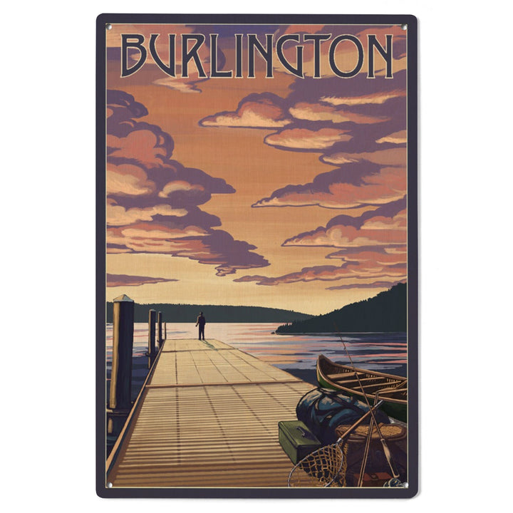 Burlington, Vermont, Dock and Sunset, Lantern Press Artwork, Wood Signs and Postcards Wood Lantern Press 