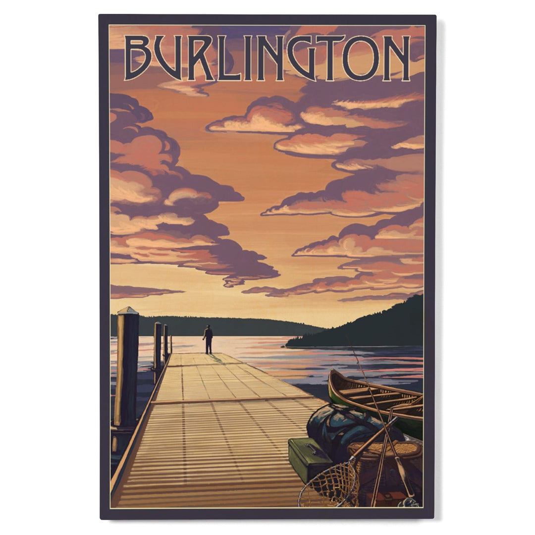Burlington, Vermont, Dock and Sunset, Lantern Press Artwork, Wood Signs and Postcards Wood Lantern Press 