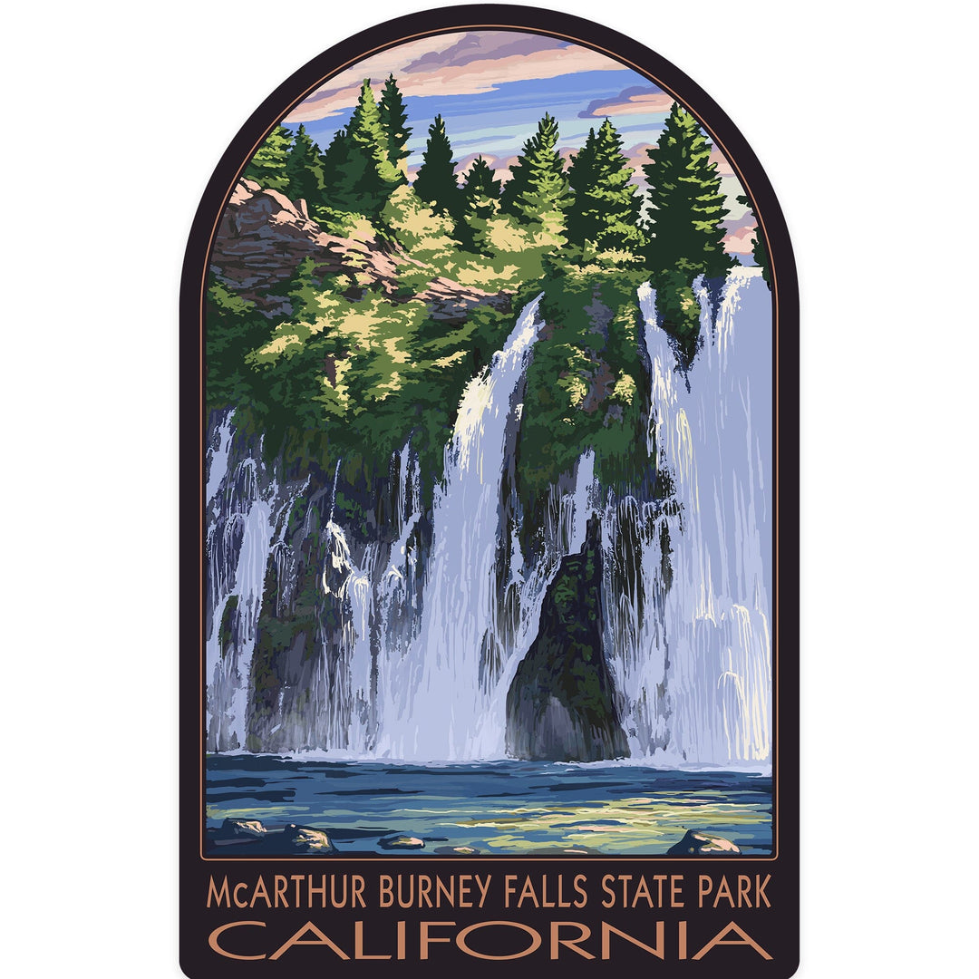 Burney Falls, California Scene, Contour, Vinyl Sticker - Lantern Press