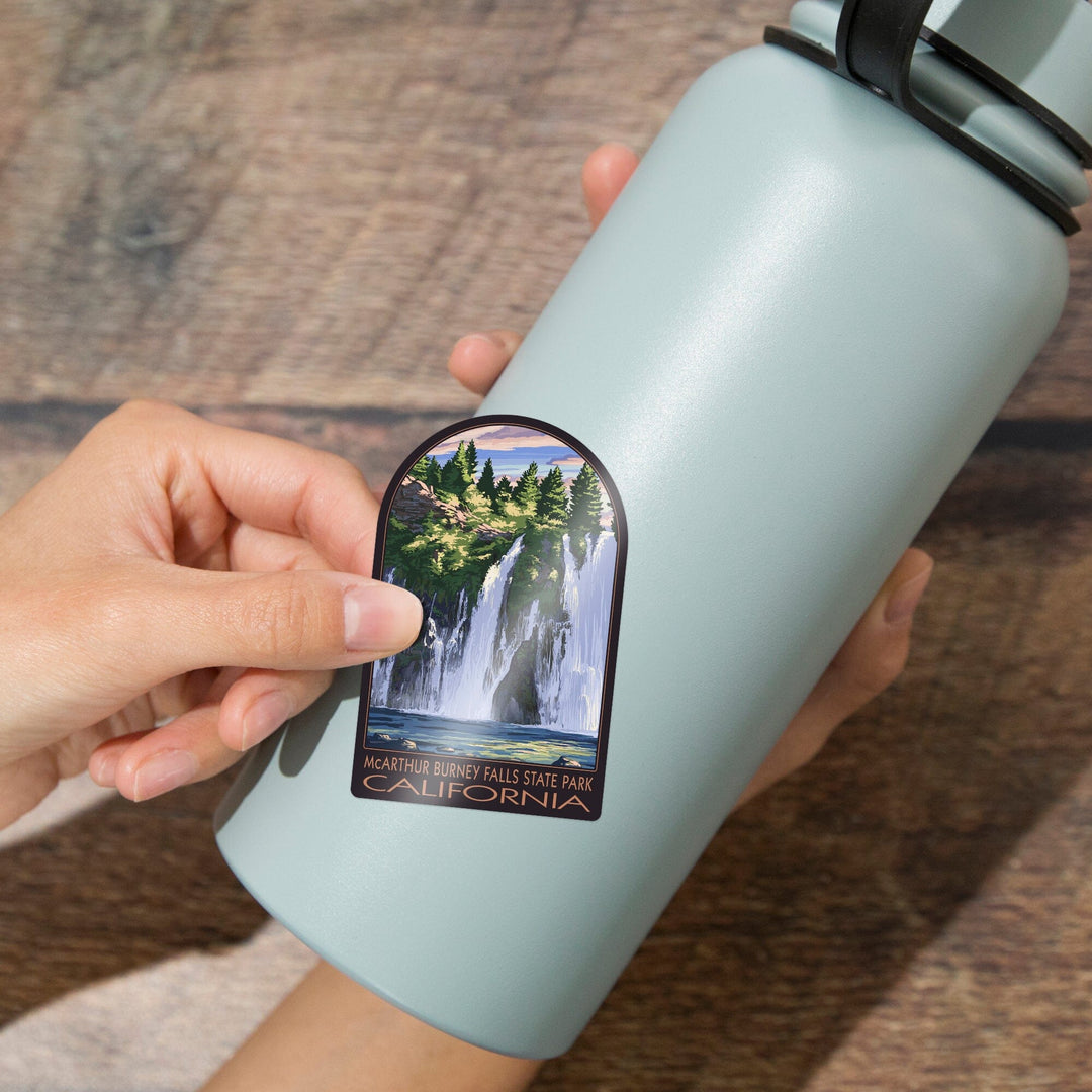 Burney Falls, California Scene, Contour, Vinyl Sticker - Lantern Press