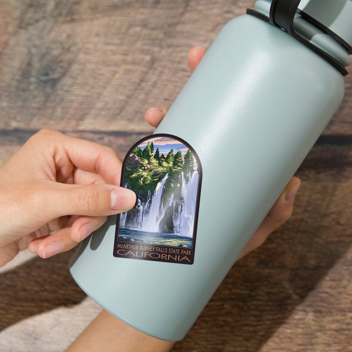 Burney Falls, California Scene, Contour, Vinyl Sticker - Lantern Press