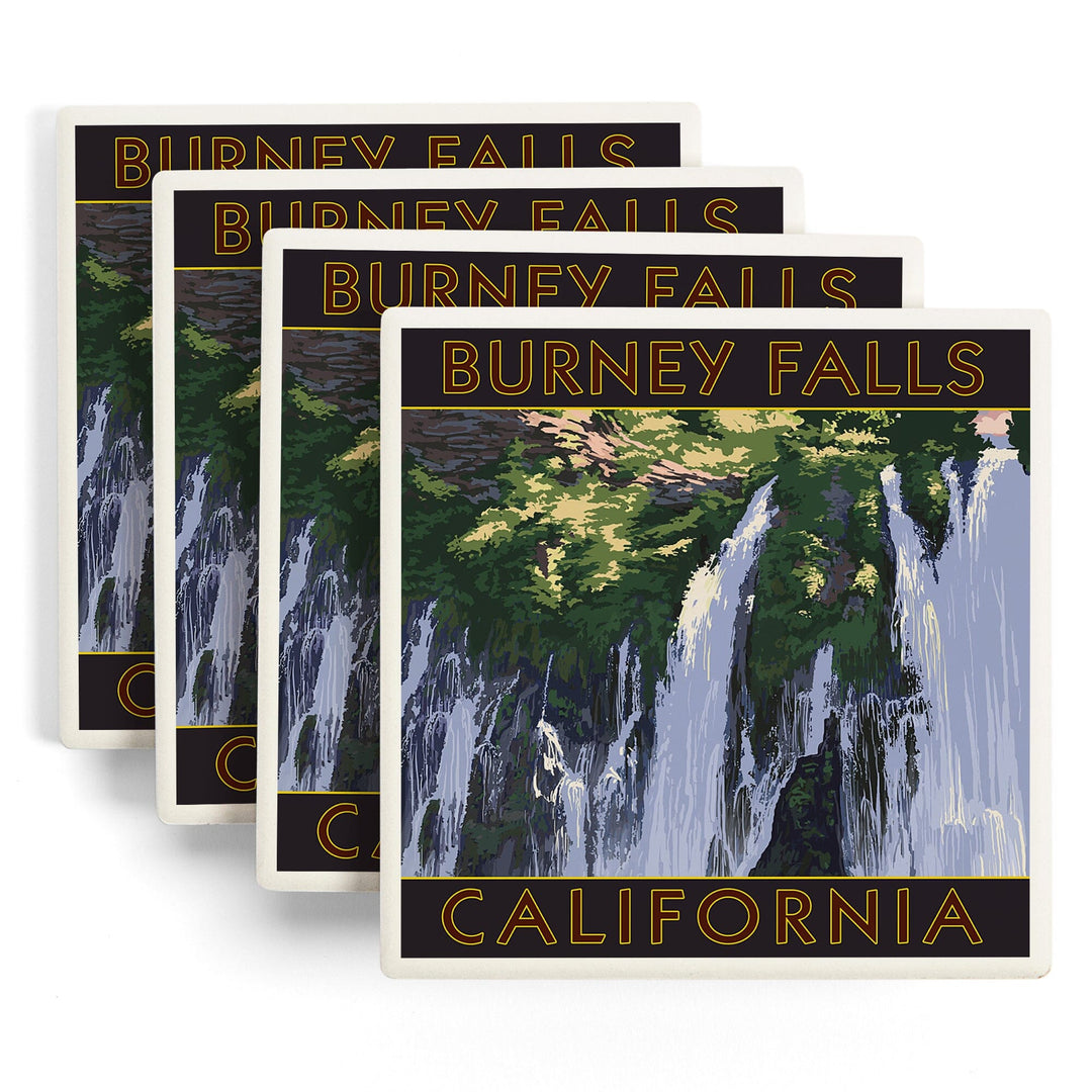 Burney Falls, California Scene, Lantern Press Artwork, Coaster Set - Lantern Press