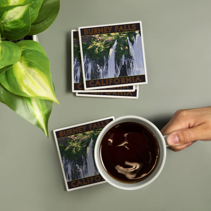 Burney Falls, California Scene, Lantern Press Artwork, Coaster Set - Lantern Press