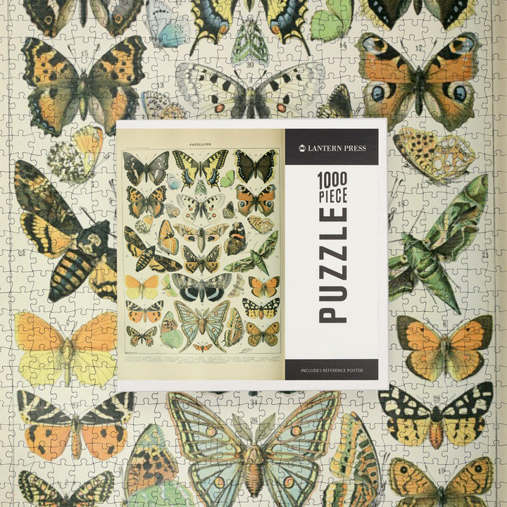 Butterflies, A, Vintage Bookplate, Adolphe Millot Artwork, Jigsaw Puzzle Puzzle Lantern Press 
