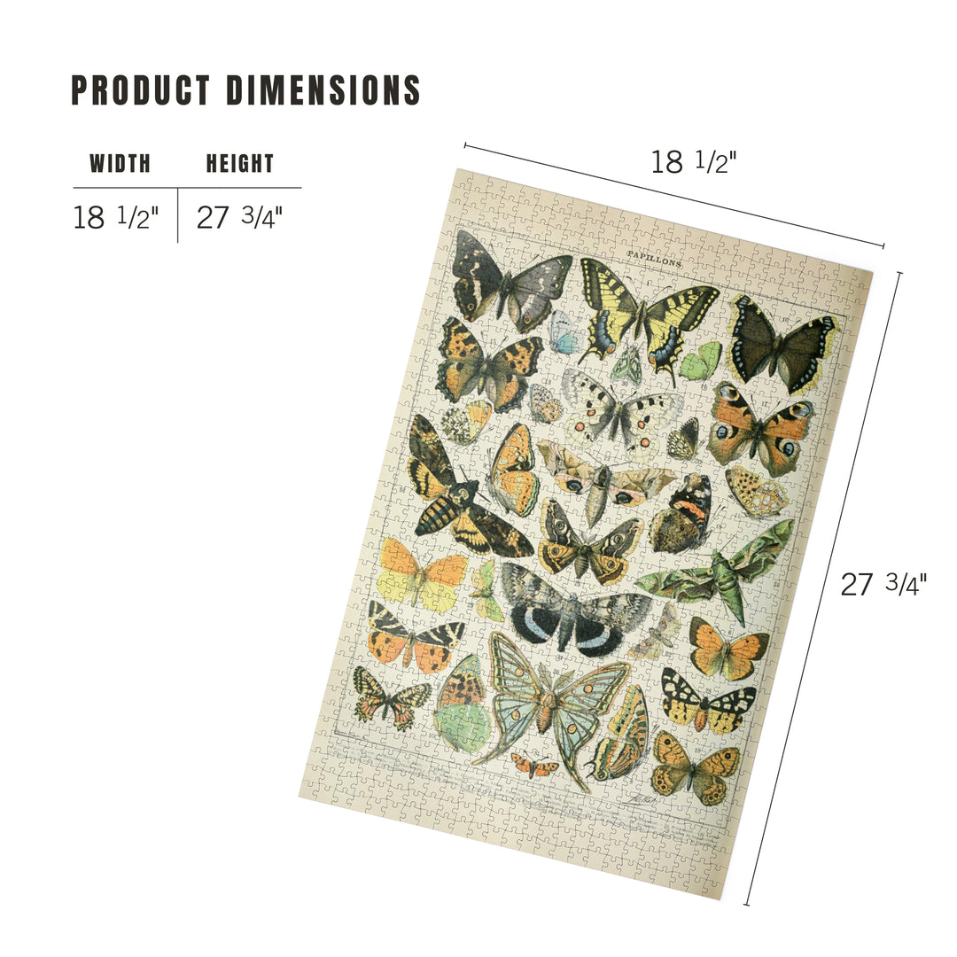 Butterflies, A, Vintage Bookplate, Adolphe Millot Artwork, Jigsaw Puzzle Puzzle Lantern Press 