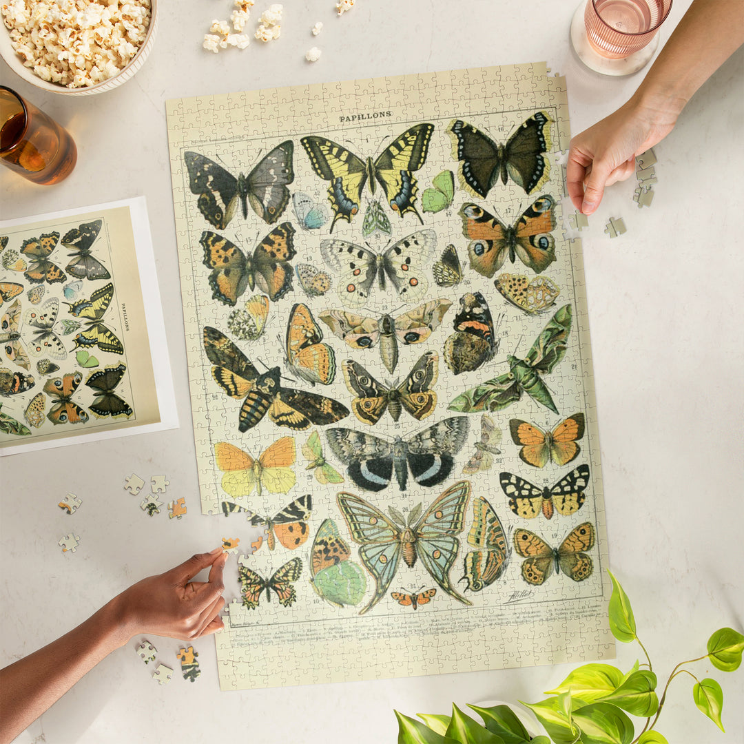 Butterflies, A, Vintage Bookplate, Adolphe Millot Artwork, Jigsaw Puzzle Puzzle Lantern Press 