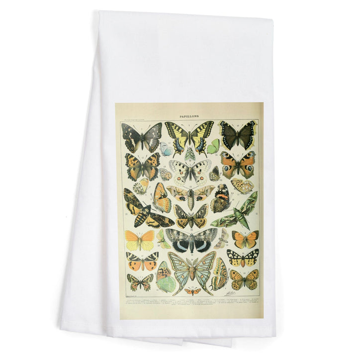 Butterflies, A, Vintage Bookplate, Adolphe Millot Artwork, Organic Cotton Kitchen Tea Towels Kitchen Lantern Press 