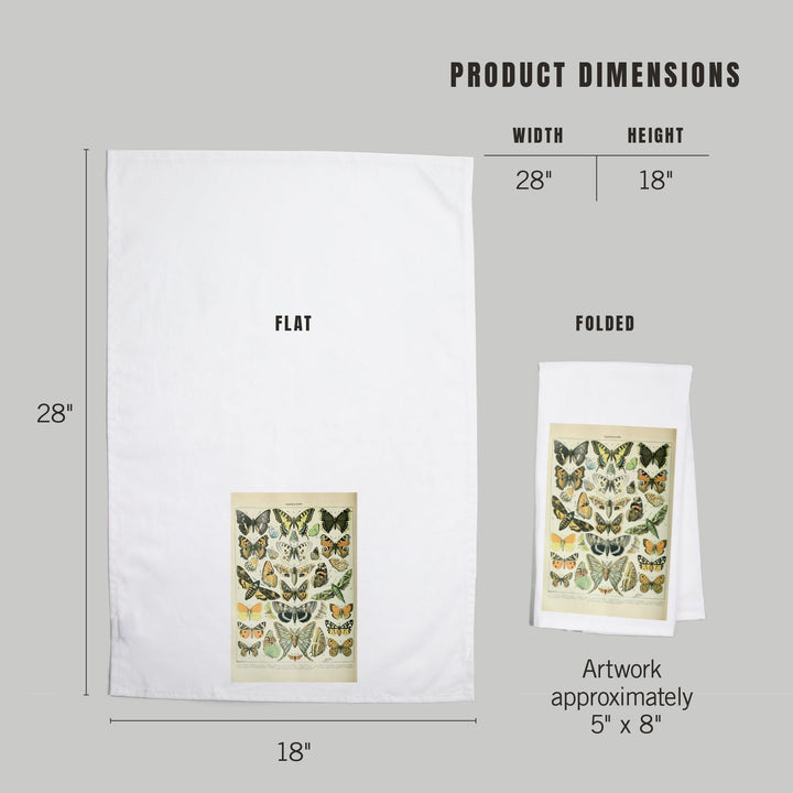 Butterflies, A, Vintage Bookplate, Adolphe Millot Artwork, Organic Cotton Kitchen Tea Towels Kitchen Lantern Press 