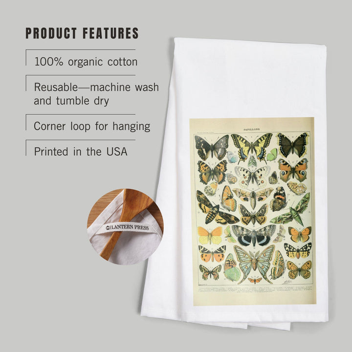 Butterflies, A, Vintage Bookplate, Adolphe Millot Artwork, Organic Cotton Kitchen Tea Towels Kitchen Lantern Press 