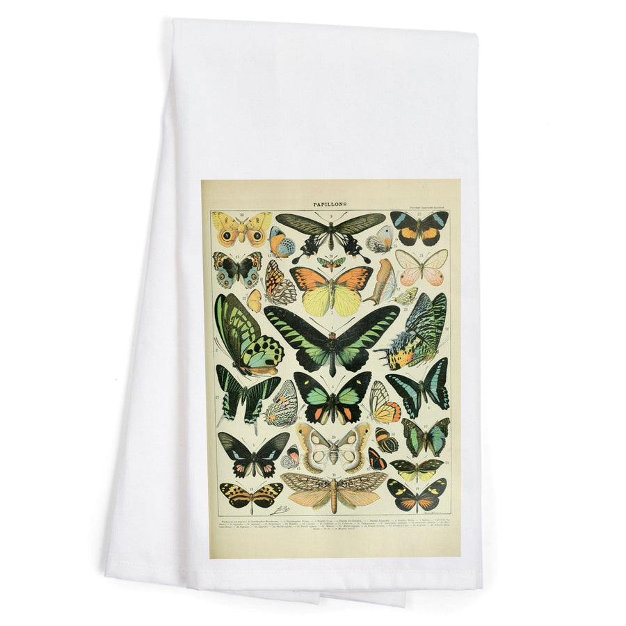Butterflies, B, Vintage Bookplate, Adolphe Millot Artwork, Organic Cotton Kitchen Tea Towels Kitchen Lantern Press 