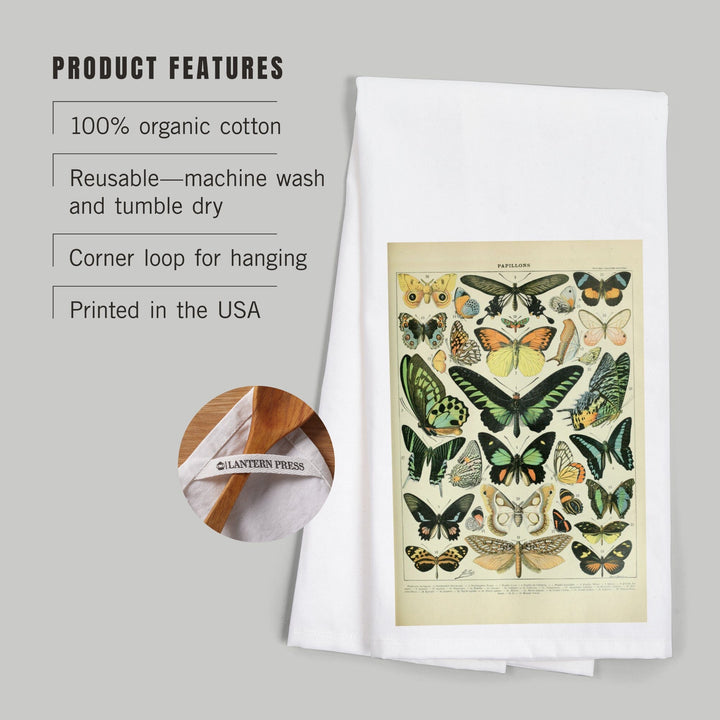 Butterflies, B, Vintage Bookplate, Adolphe Millot Artwork, Organic Cotton Kitchen Tea Towels Kitchen Lantern Press 