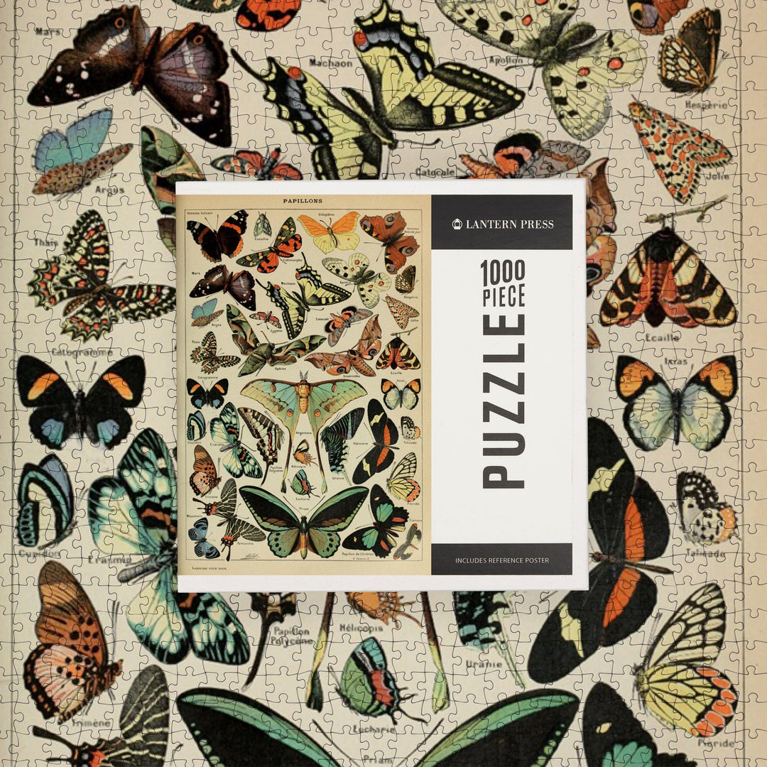 Butterflies, C, Vintage Bookplate, Adolphe Millot Artwork, Jigsaw Puzzle Puzzle Lantern Press 