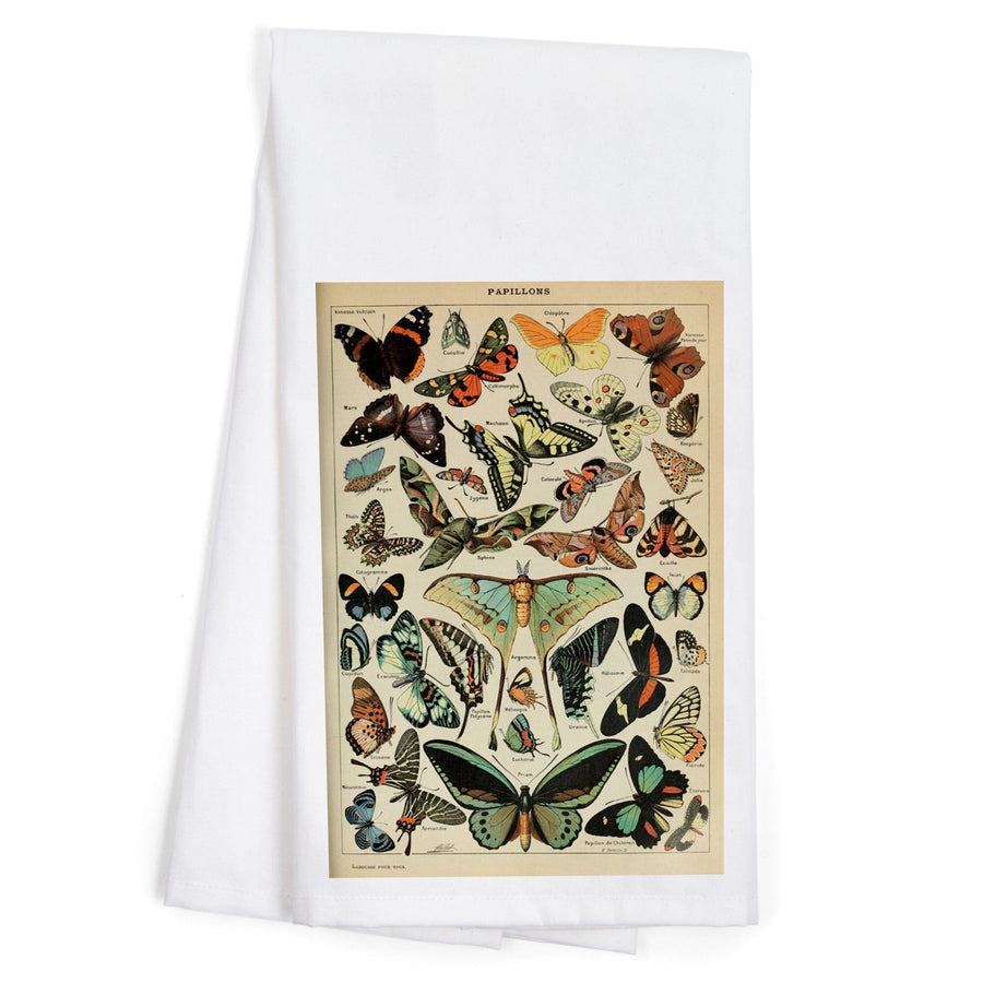 Butterflies, C, Vintage Bookplate, Adolphe Millot Artwork, Organic Cotton Kitchen Tea Towels Kitchen Lantern Press 