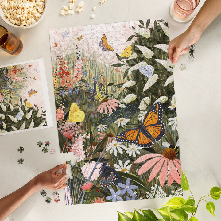 Butterfly Garden, Pastel, Jigsaw Puzzle - Lantern Press