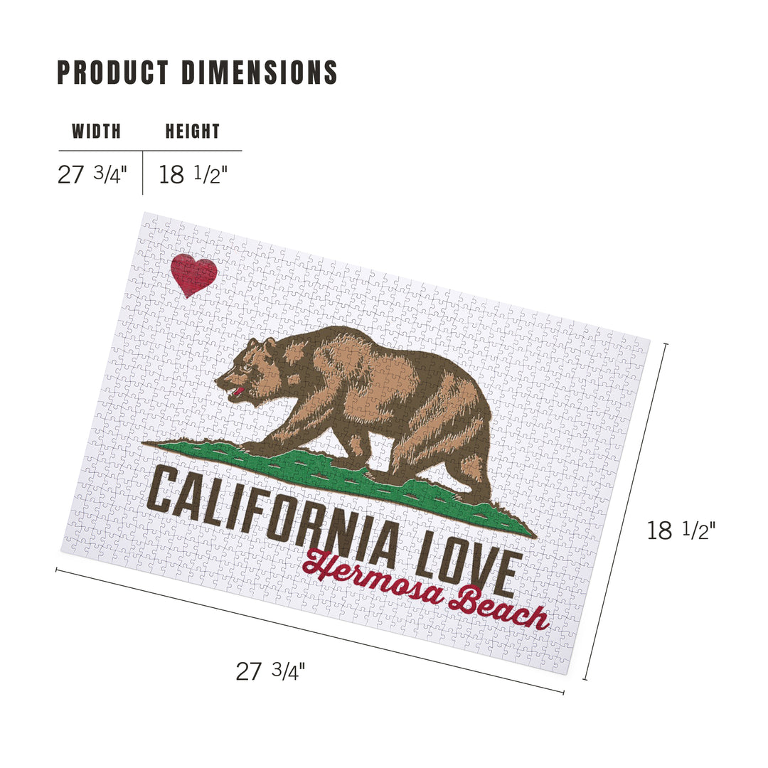 Hermosa Beach, California, California Flag, Bear and Heart, Jigsaw Puzzle