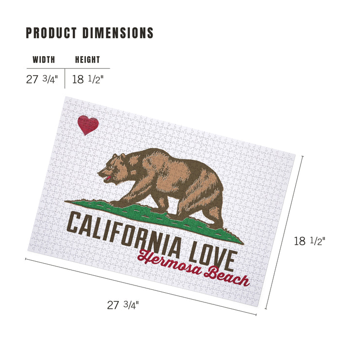 Hermosa Beach, California, California Flag, Bear and Heart, Jigsaw Puzzle