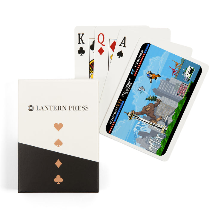 Playing Cards, Seattle, Washington, 8-Bit Retro Video Game, 52 Card Deck with Jokers in Box, Unique Art