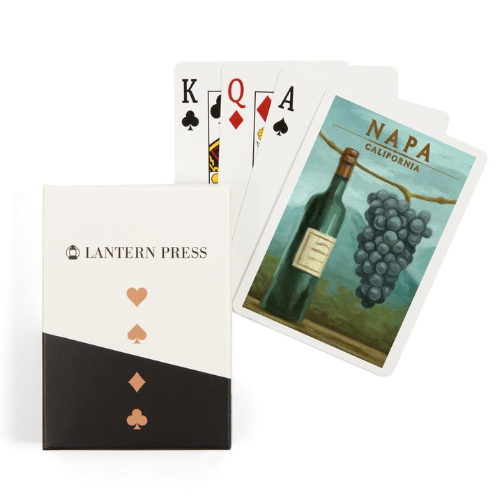 Playing Cards, Napa, California, Blue Grapes and Wine Bottle, Oil Painting, 52 Card Deck with Jokers in Box, Unique Art