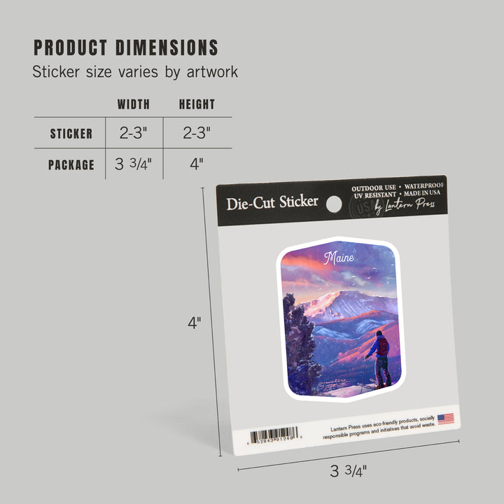Maine, Watercolor Study, Purple Skies, Ski View, Vinyl Sticker