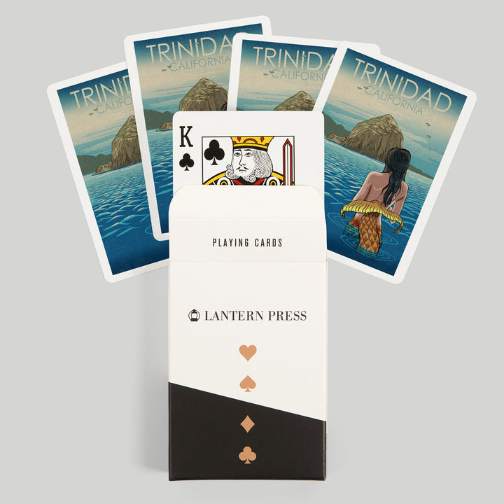 Playing Cards, Trinidad, California, Mermaid, Woodblock, 52 Card Deck with Jokers in Box, Unique Art