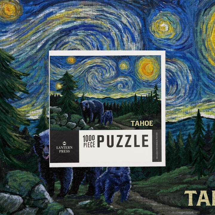 Lake Tahoe, California, Starry Night, Black Bear and Cub, Jigsaw Puzzle