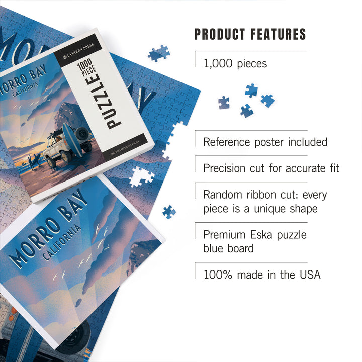 Morro Bay, California, Lithograph, Surfers on Beach, 1000 Piece Jigsaw Puzzle