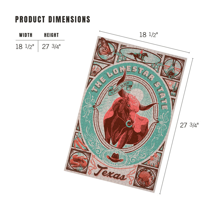 Texas, Woodcut Menagerie Series, The Lone Star State, 1000 Piece Jigsaw Puzzle