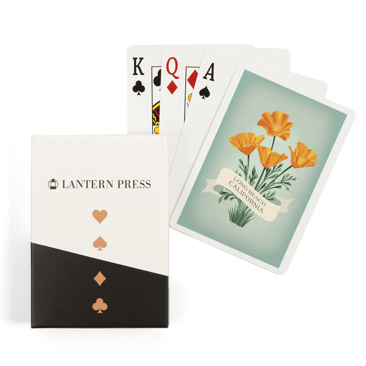 Playing Cards, Long Beach, California, Vintage Flora, California Poppy, 52 Card Deck with Jokers in Box, Unique Art