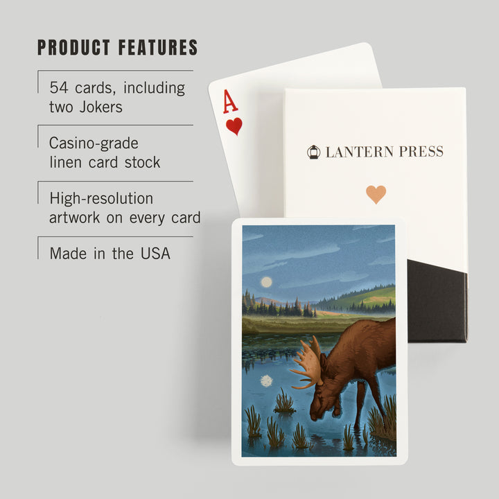Playing Cards, Lithograph, Reflection Pond and Bull Moose, 52 Card Deck with Jokers in Box, Unique Art