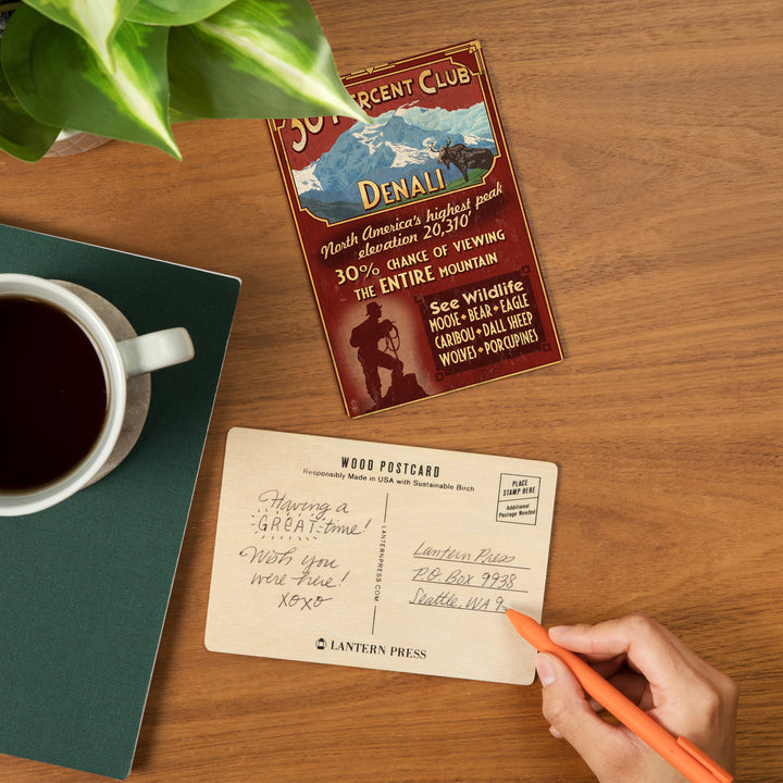 Denali National Park, Alaska, 30% Club Vintage, Wood Sign and Postcards