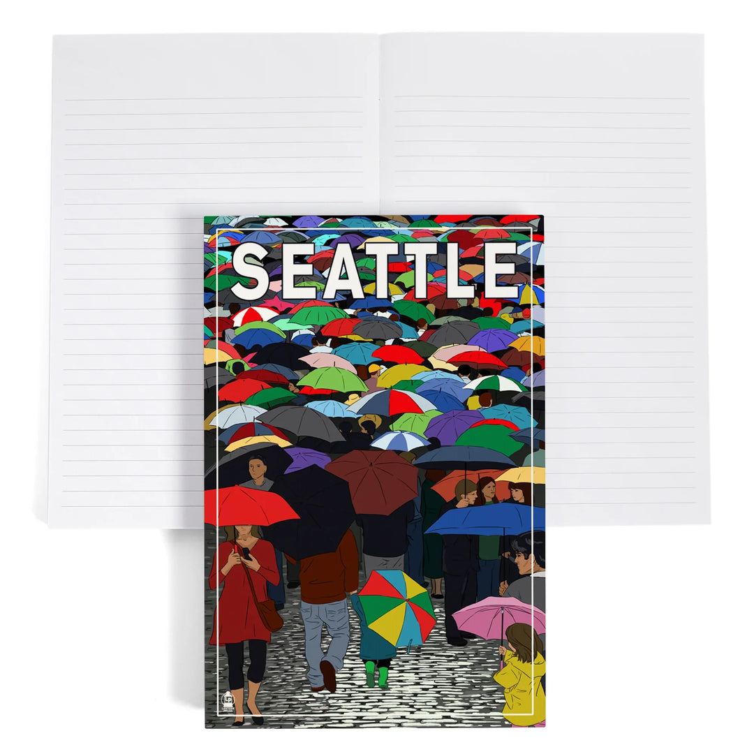 Lined 6x9 Journal, Seattle, Washington, Umbrellas, Lay Flat, 193 Pages, FSC paper