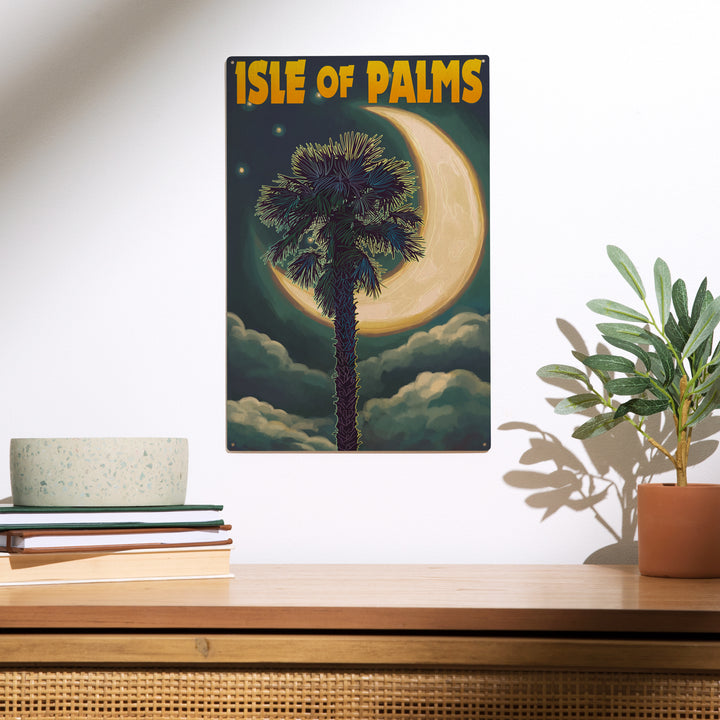 Isle of Palms, South Carolina, Palmetto Moon and Palm, Wood Sign and Postcards