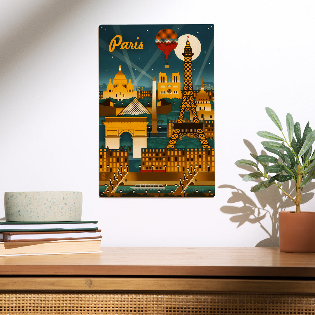 Paris, France, Retro Skyline, Wood Sign and Postcards
