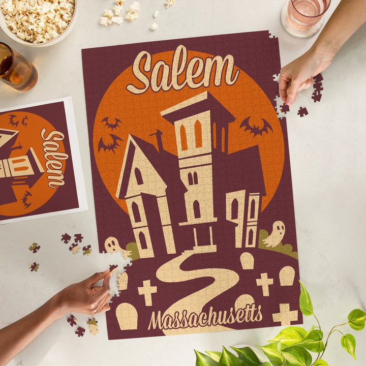 Salem, Massachusetts, Haunted House, Retro, 1000 Piece Jigsaw Puzzle