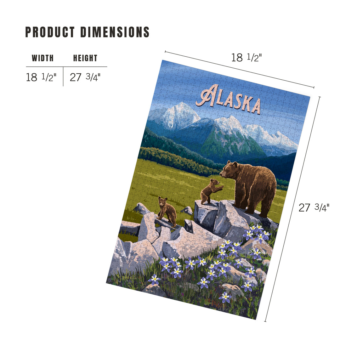 Alaska, Painterly, Bear and Cubs, 1000 Piece Jigsaw Puzzle